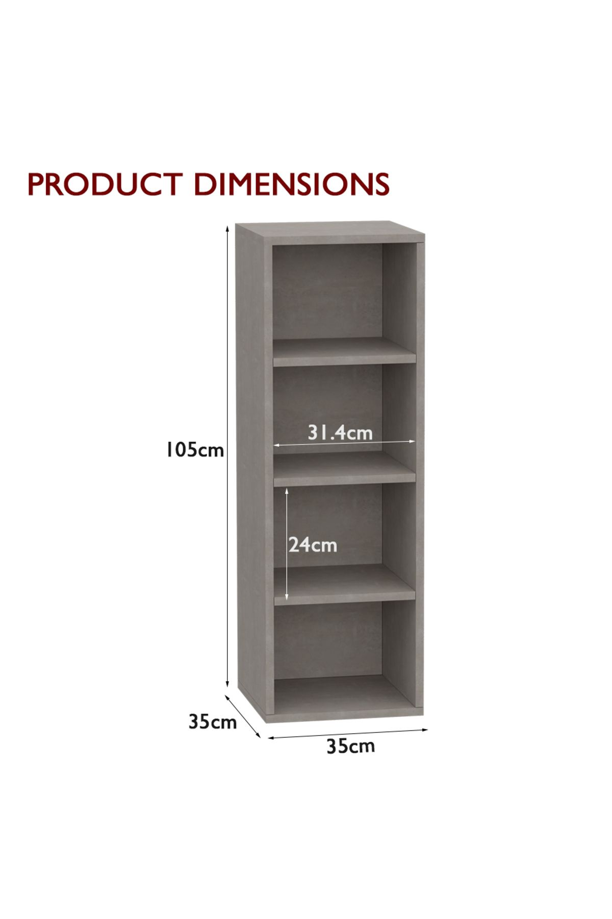 Mahmayi-Wooden Storage Display Shelves 4-Tier Freestanding, Box Shelves, Light Concrete 6