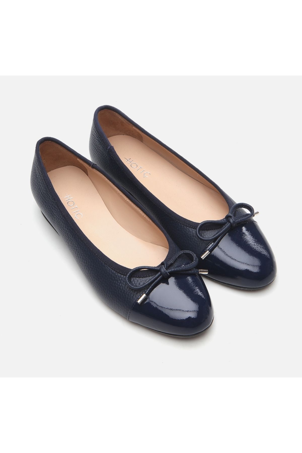 Hotiç-Genuine Leather Navy Blue Women's Ballerinas 2