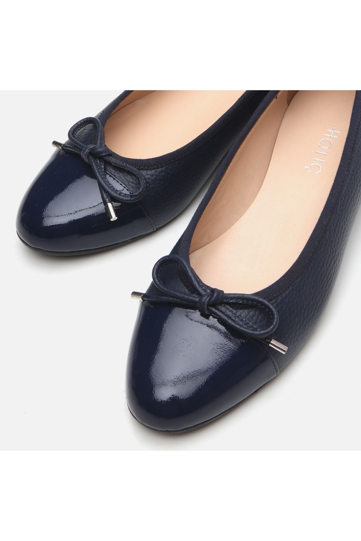 Hotiç-Genuine Leather Navy Blue Women's Ballerinas 4