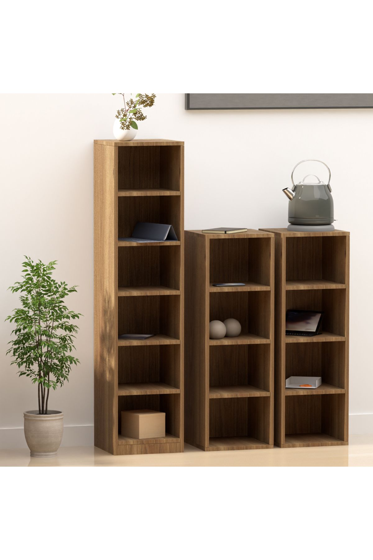 Mahmayi-Wooden Storage Display Shelves 4-Tier Freestanding, Box Shelves, Zabrano 5