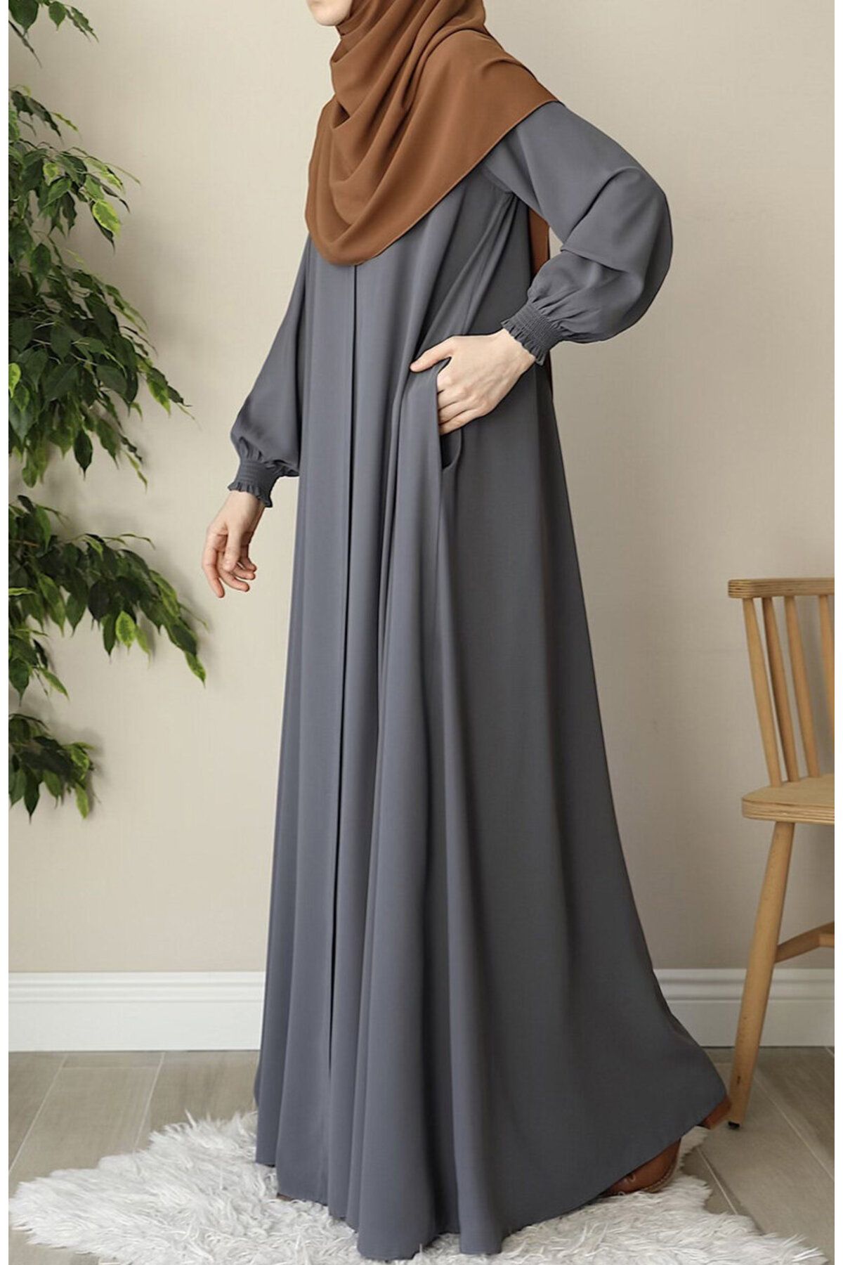 suhneva Asel Mevlana Flared Abaya Grey