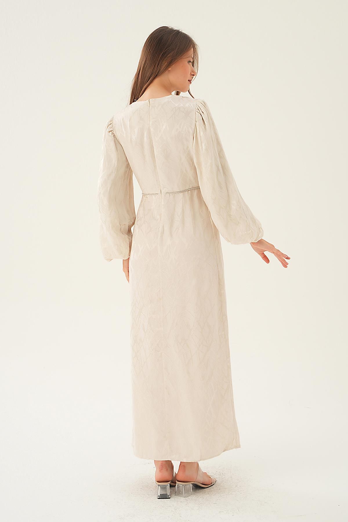 Rays-4209A Stone Color BAlloon Sleeve Dress 3
