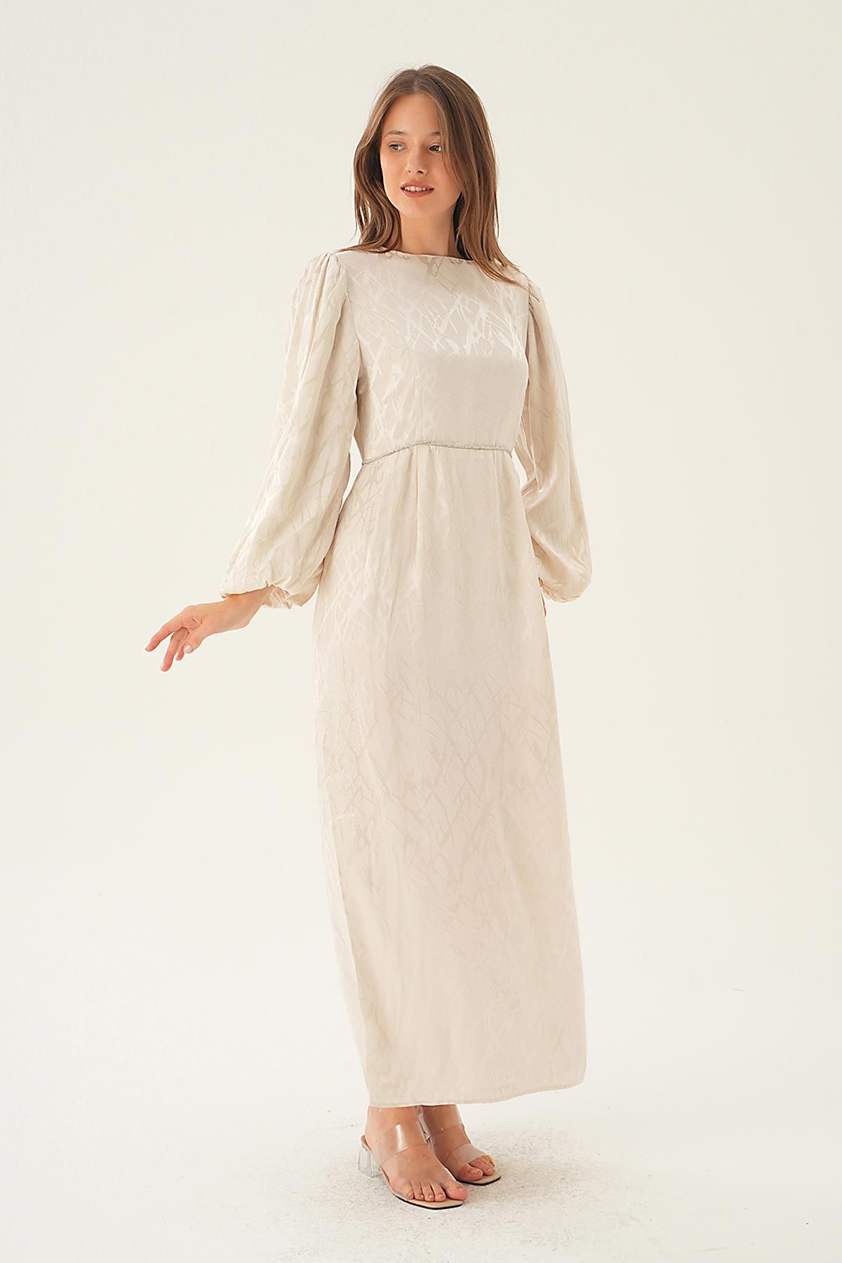 Rays-4209A Stone Color BAlloon Sleeve Dress 1