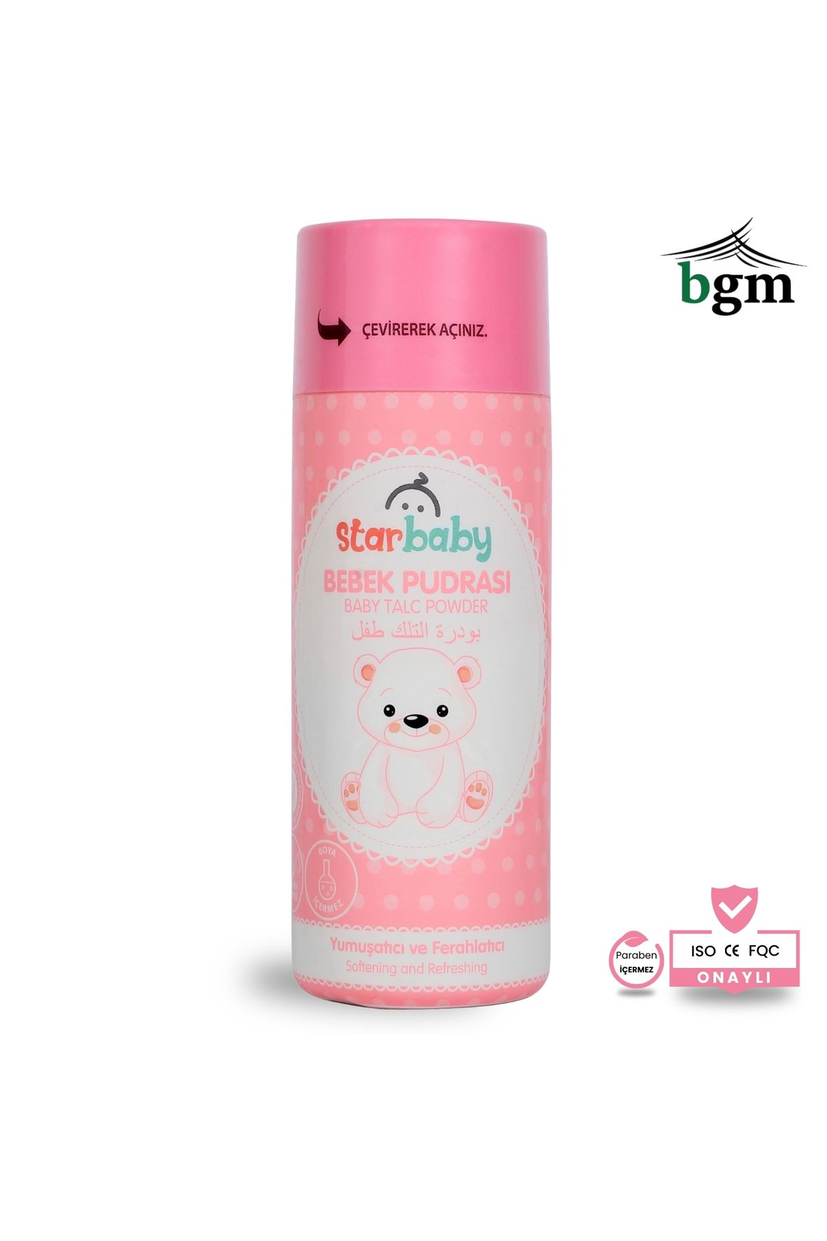 bgm Bebek Pudrası 100gr Serpme Pembe Nem Önleyici Yumuşatıcı ve Ferahlatıcı Pudra