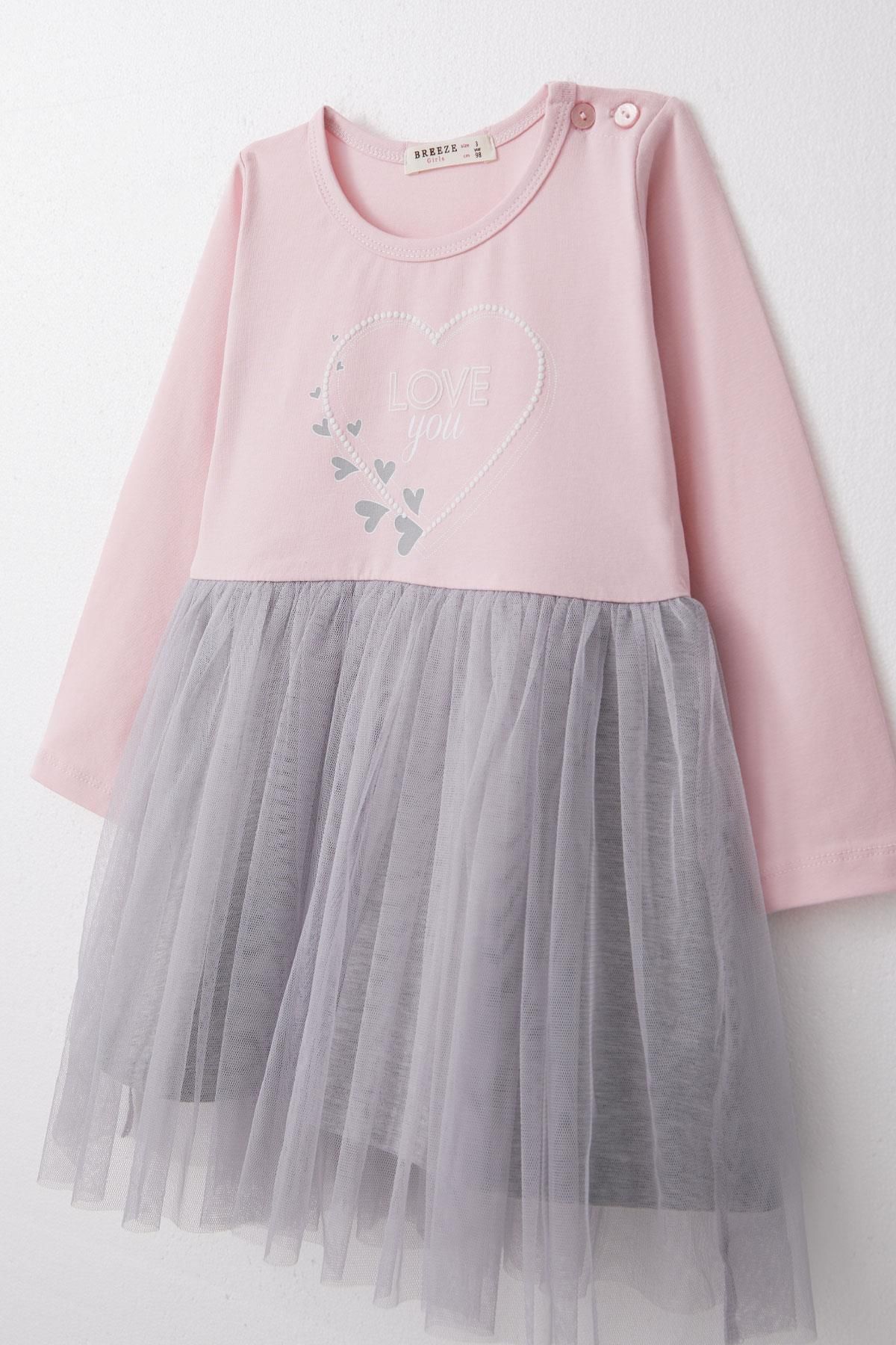 Breeze-Girl's Long Sleeve Dress Text Printed Heart 1.5-5 Years, Pink 3