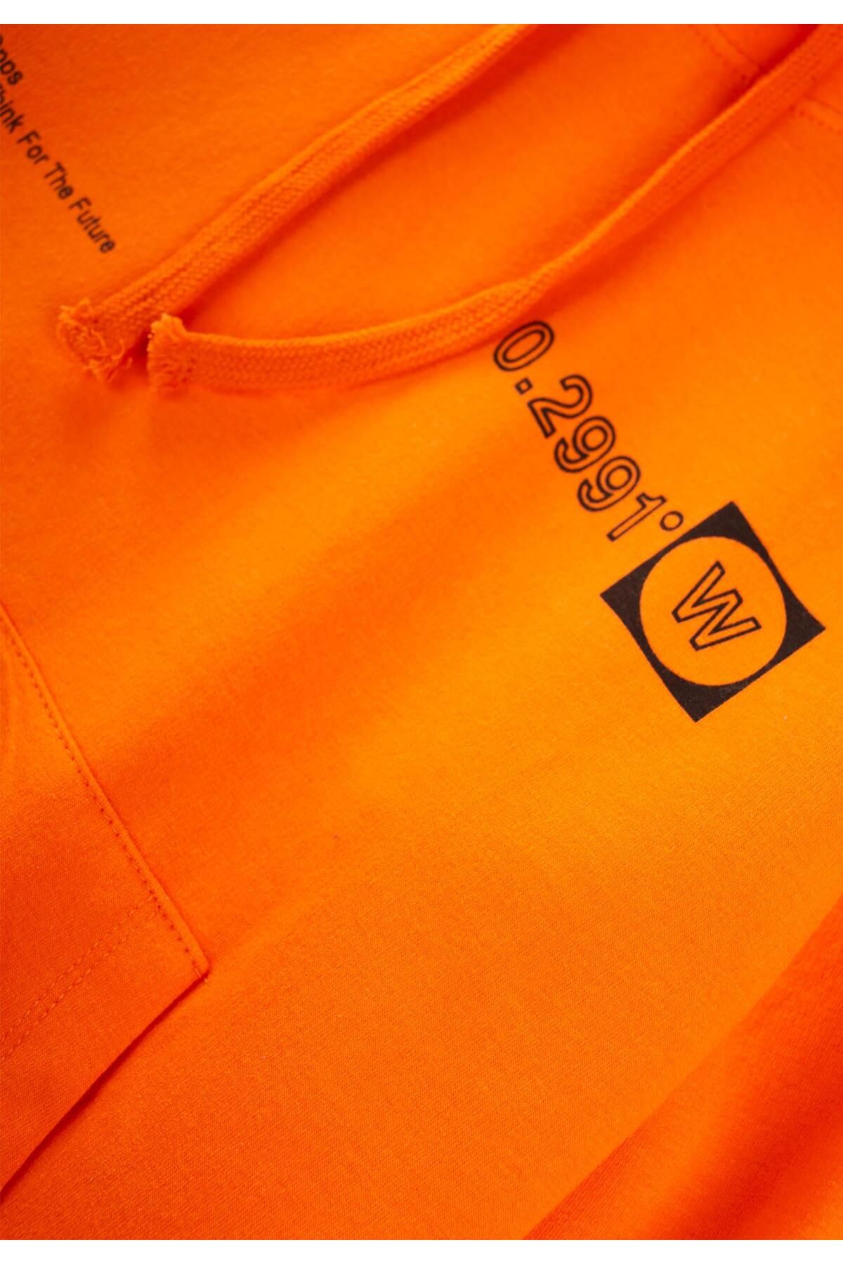 Cigit-Kangaroo Pocket Hooded Sweatshirt 9-14 Years Orange 3