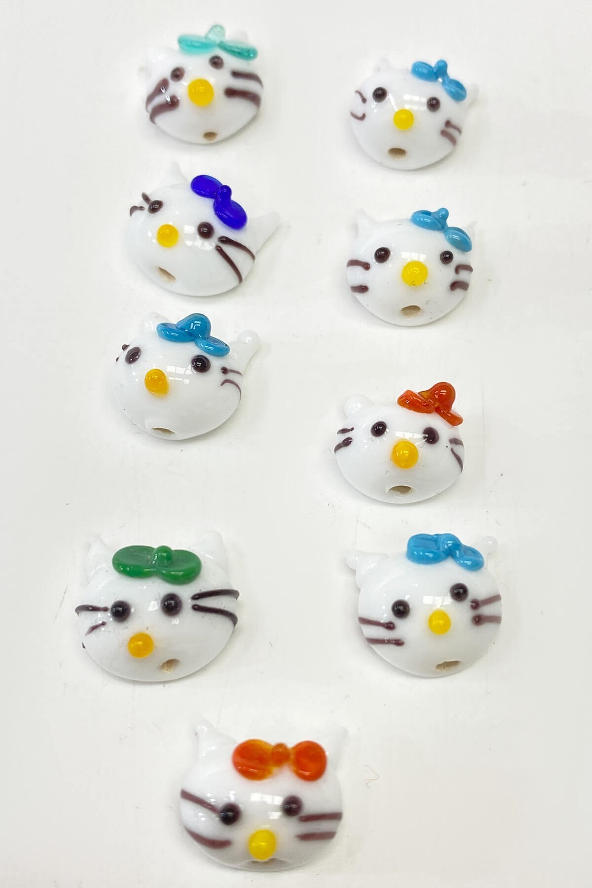Cat Patterned Glass Bead Necklace Tip White 1 Piece