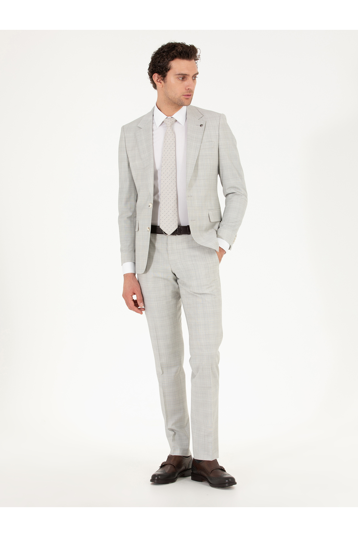 Gray Slim Fit Checkered Suit 50265080-VR049
