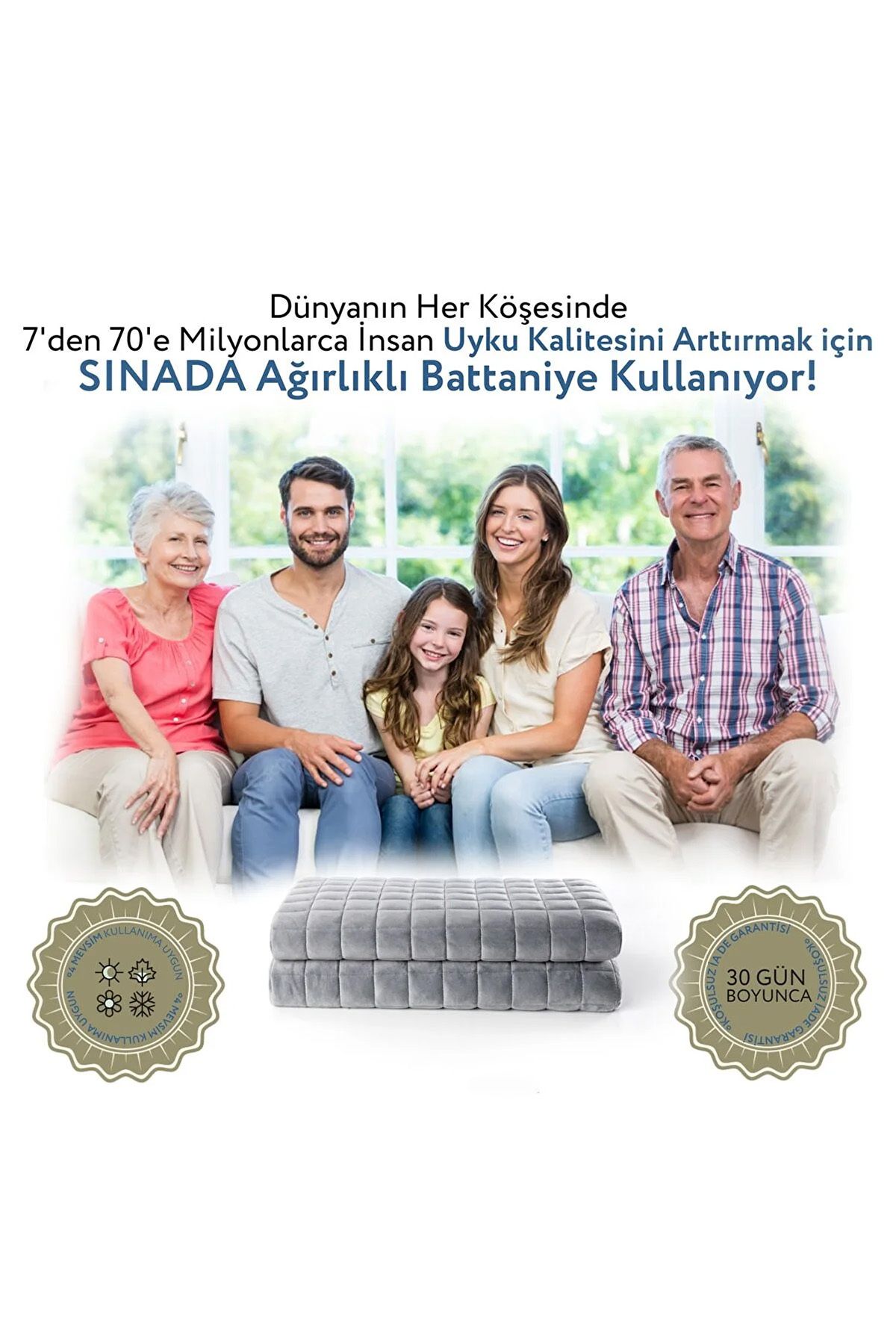 Sinada-بطانية مرجحة لحاف فردي 6 كجم 155x215 100% قماش قطن حشوة خرز زجاجي (4 مواسم) 7