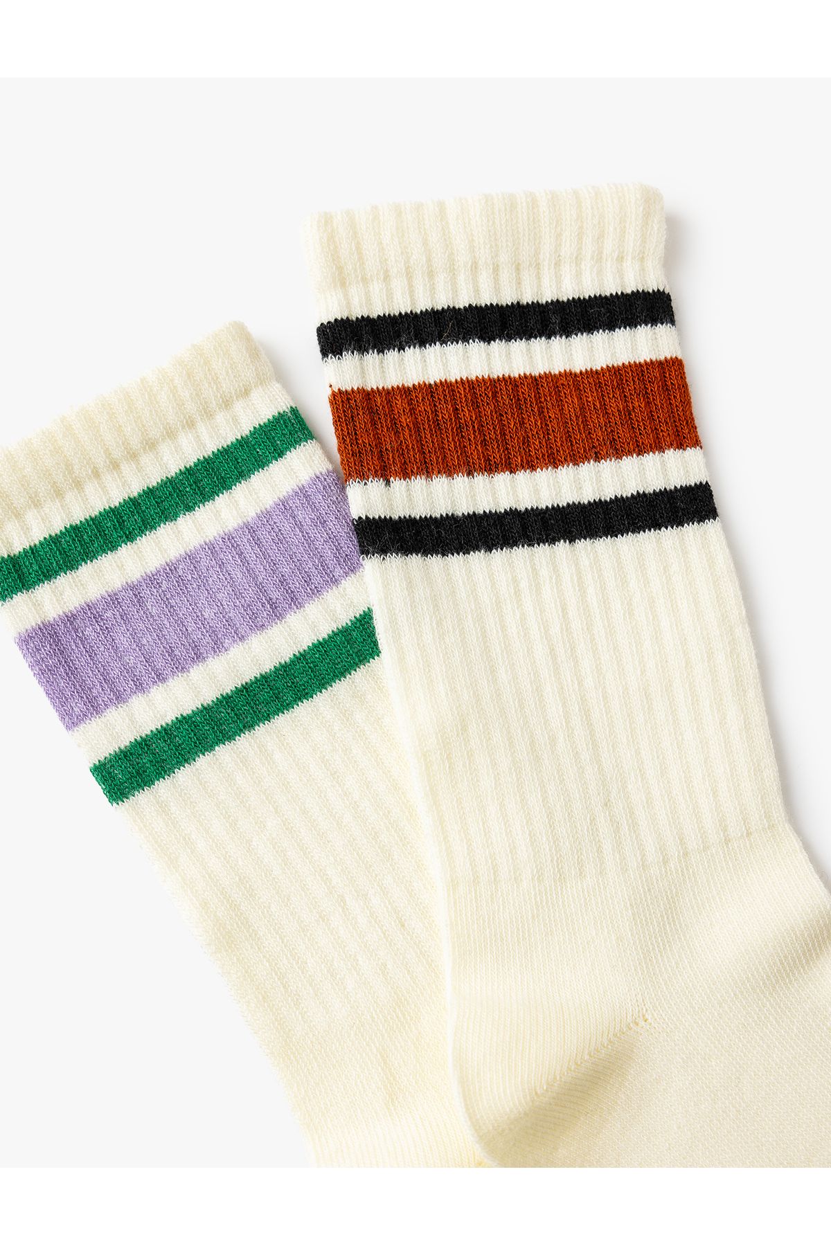 Koton-Set of 2 Colorful Tennis Socks - Stripe Detailed 3