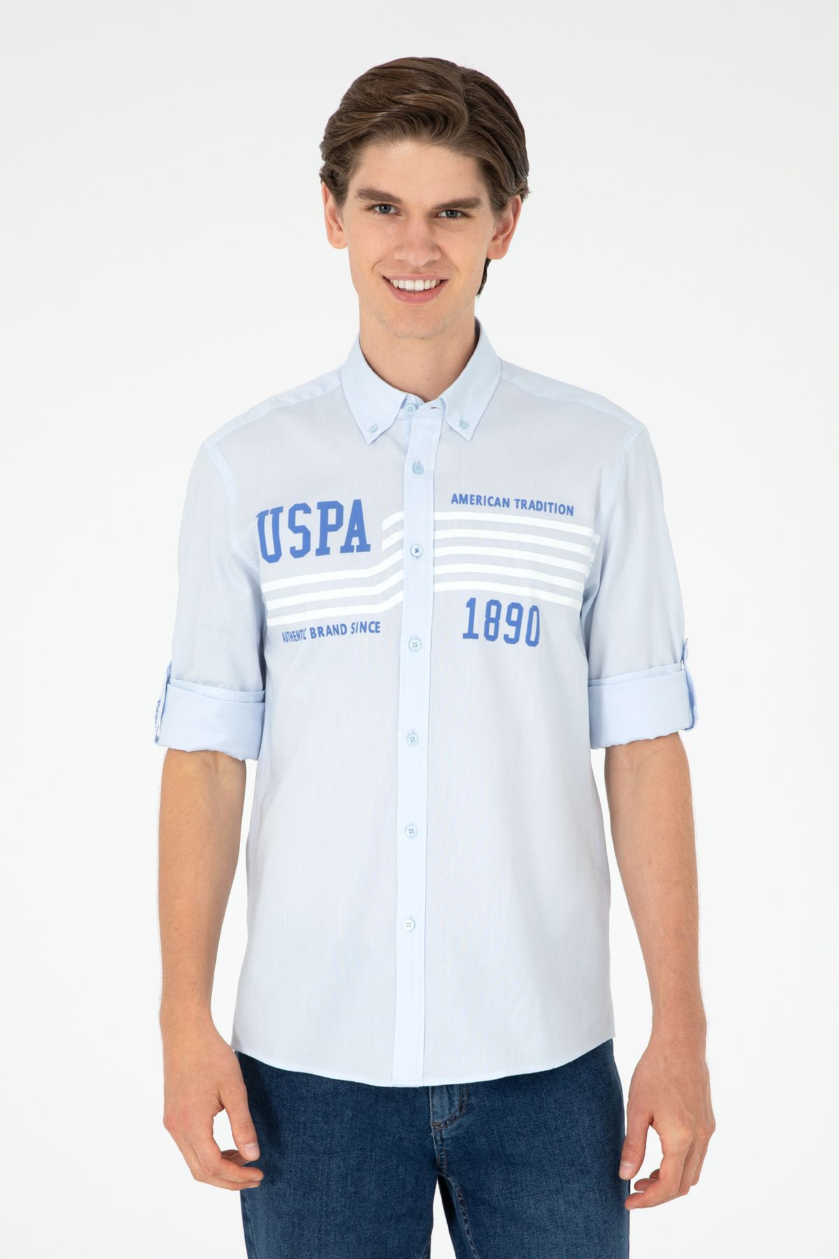 پیراهن آستین بلند مردانه آبی روشن 50284652-VR003 U.S. Polo Assn.