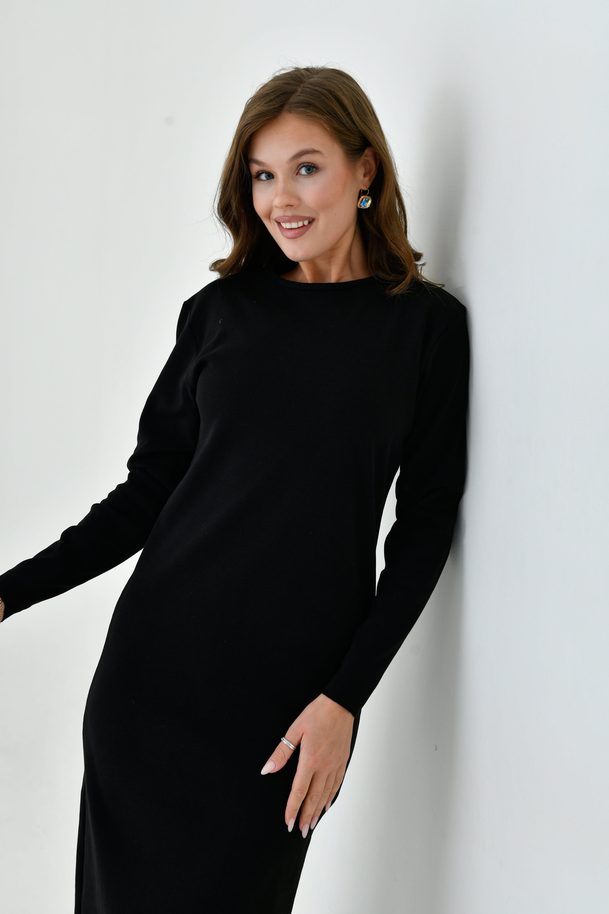 mirach-Long Sleeve Ribbed Maxi Dress - Zero Collar, Basic Knitwear Abaya Ferace 4