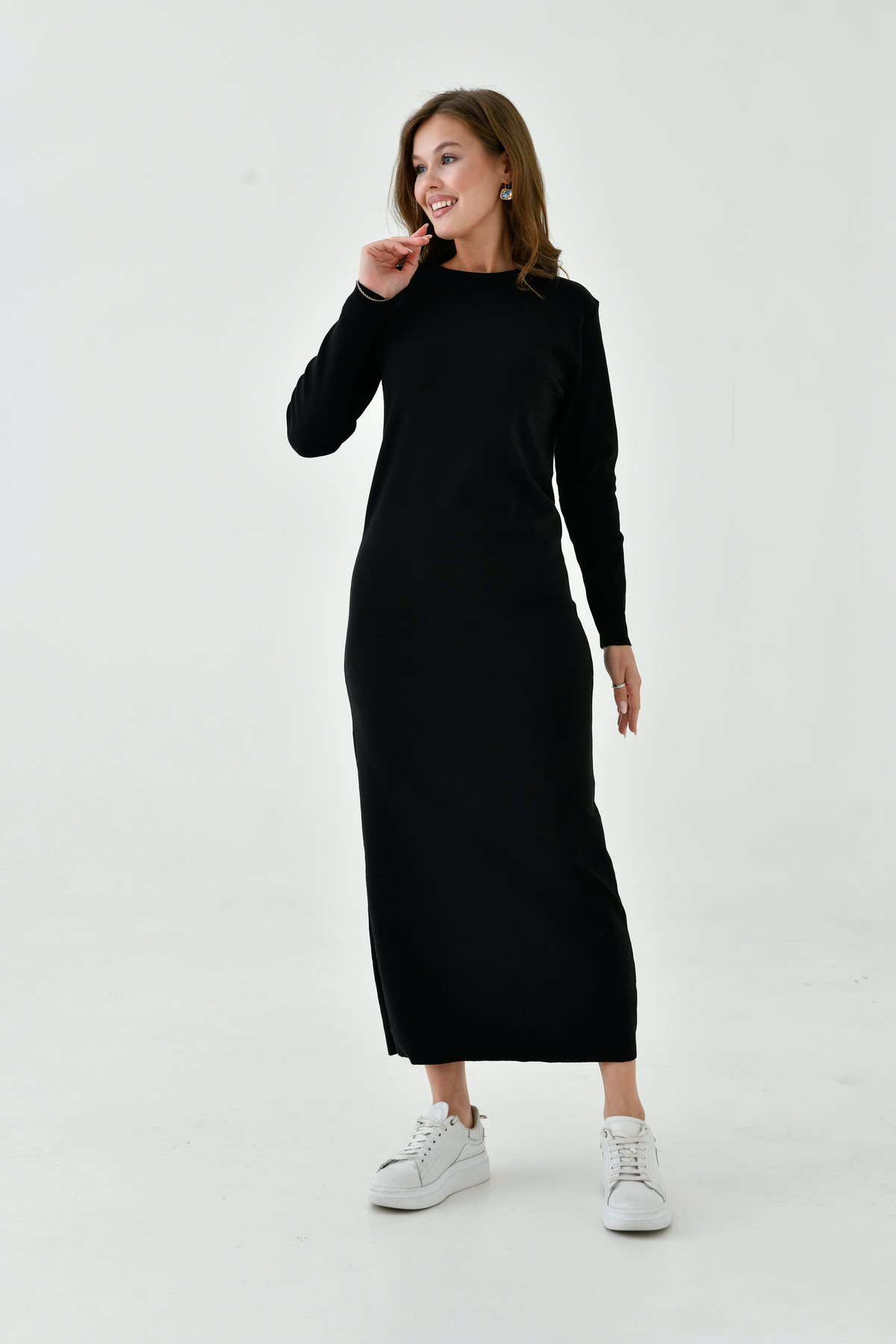 mirach-Long Sleeve Ribbed Maxi Dress - Zero Collar, Basic Knitwear Abaya Ferace 2