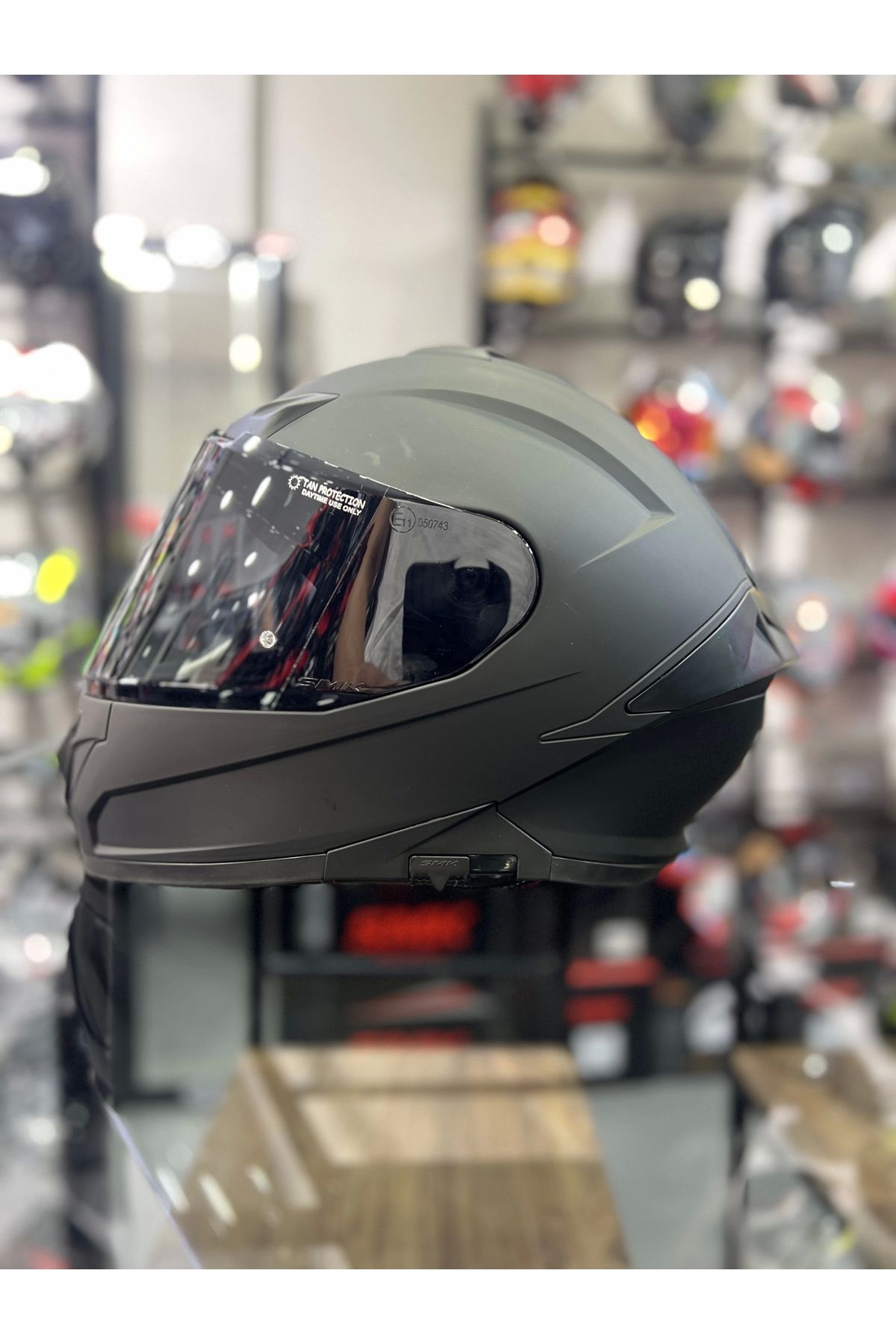 SMK-Typhoon Solid Matte Helmet - with Transparent Visor, Closed 4