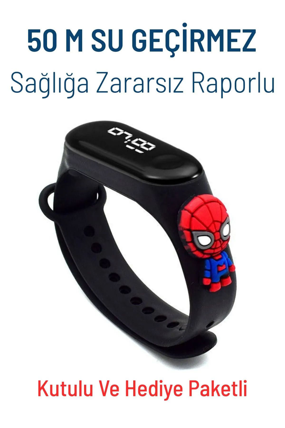 Q-TİME Örümcek Adam Spiderman Figürlü Dokunmatik Ekranlı Su Geçirmez Led Dijital Çocuk Kol Saati