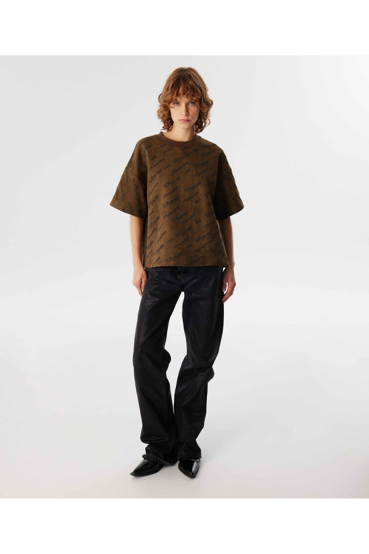 Twist-Printed and Suede Look T-Shirt 6