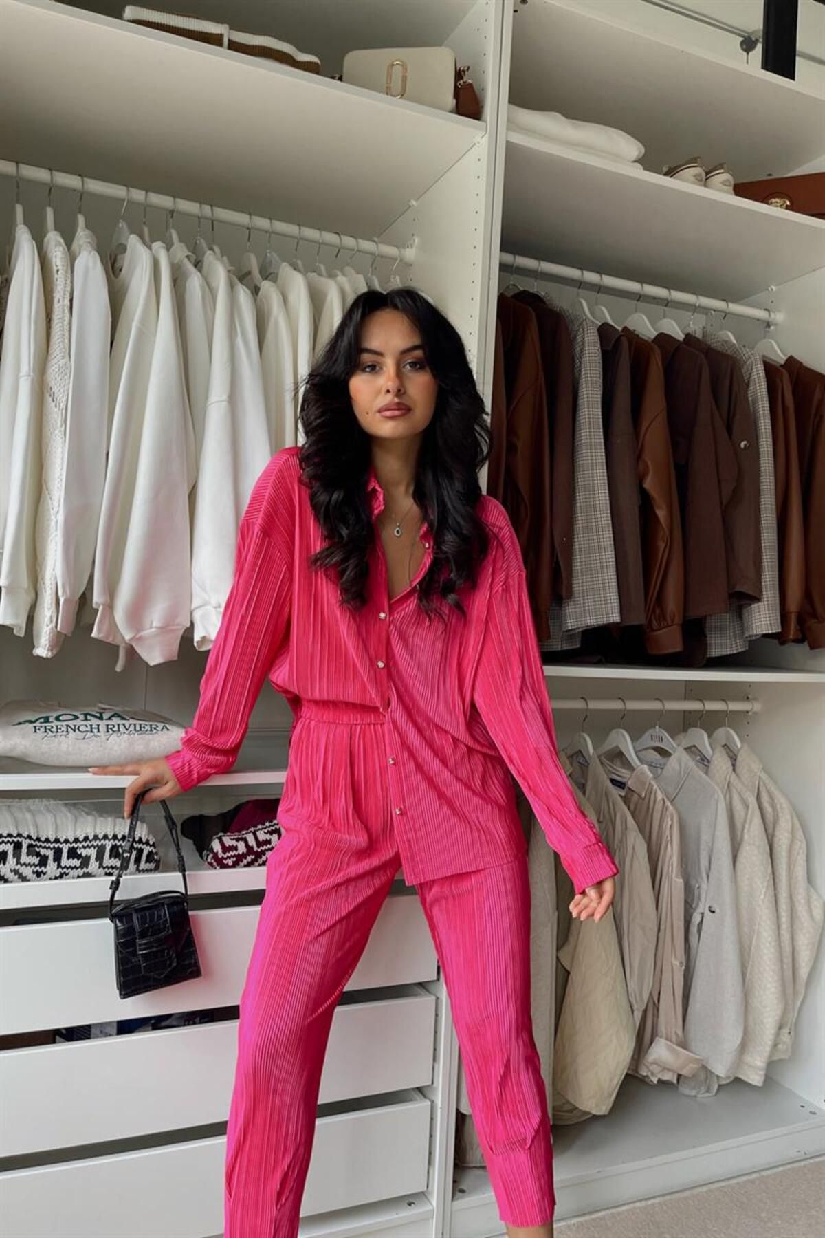 mylove-Pleated Double Set Fuchsia 1
