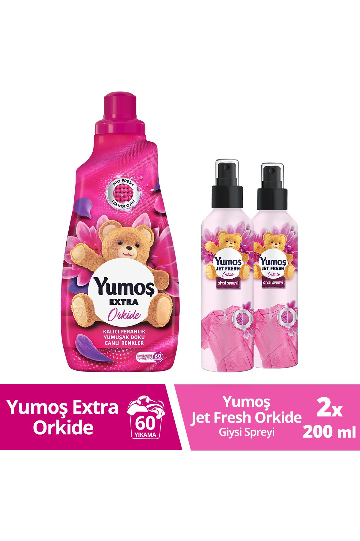 Yumoş Jet Fresh Sprey Orkide 200ml 2adet Çamaşır Yumuşatıcısı Konsantre Orkide 1440ml 1adet