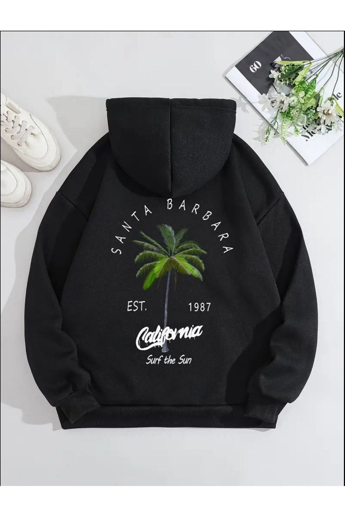 ModaSphere Santa Barbara Baskılı Kapüşonlu Cepli Sweatshirt