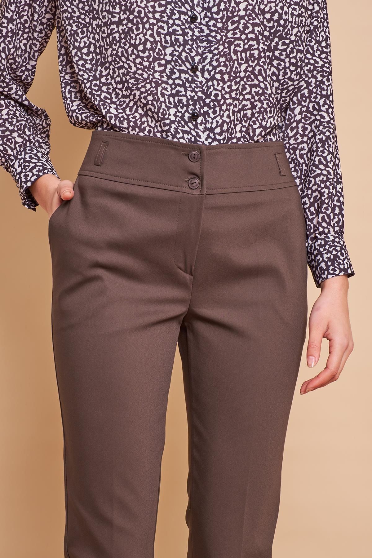 Jument-High Waist Thick Belt Pocket Slim Leg Ankle Length Cotton Lycra Fabric Trousers - Dark Khaki 4