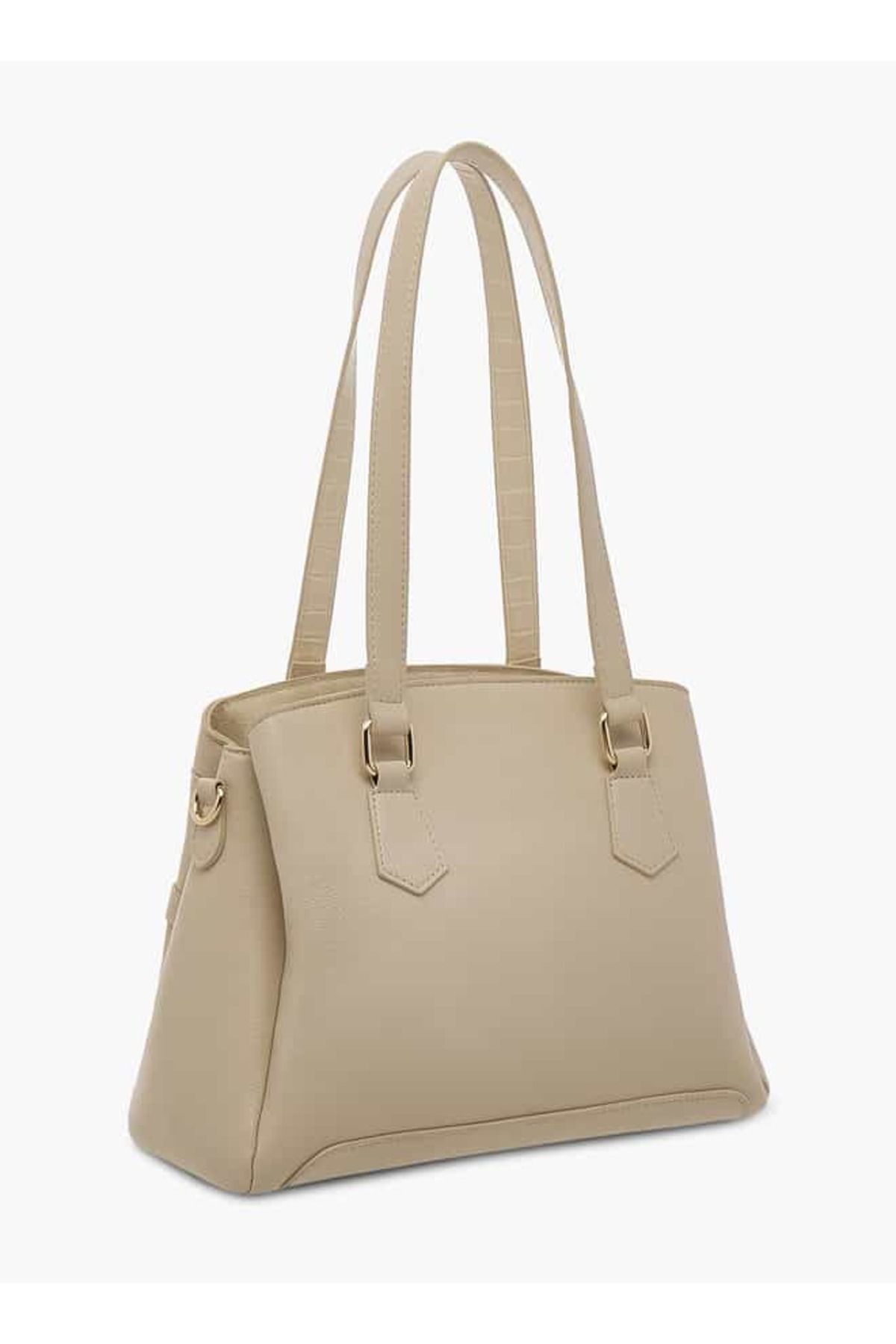 Flora Bella by Shoexpress-Flora Bella Solid Tote Bag with Zip Closure and Detachable Strap 3