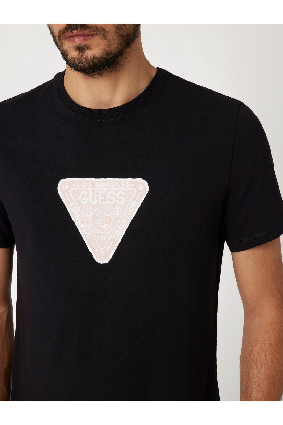 تی شرت مشکی مردانه Slim Fit Triangle Guess