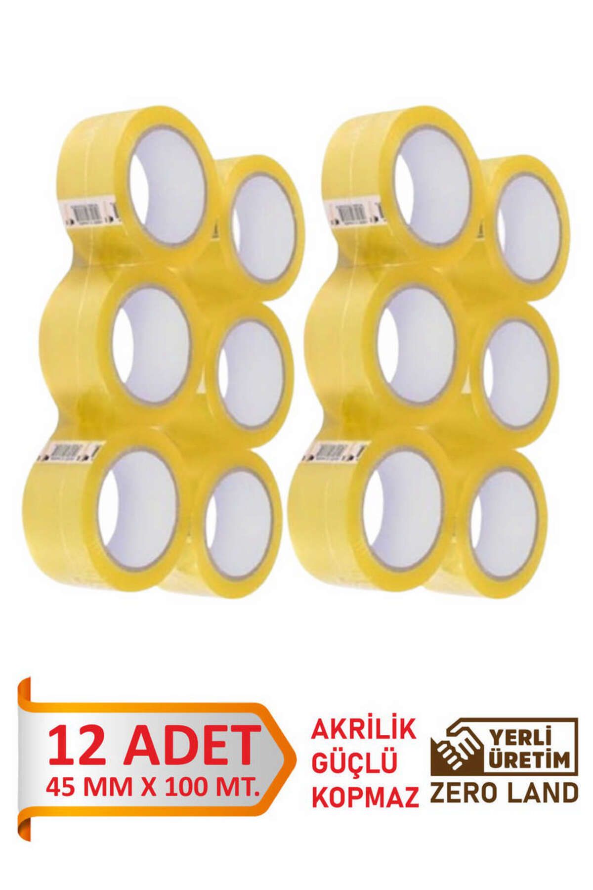 ZERO LAND AKRİLİK KOLİ BANTI 12 ADET 45 MM X 100 METRE ŞEFFAF EKSTRA GÜÇLÜ MUKAVEMET 1490842713