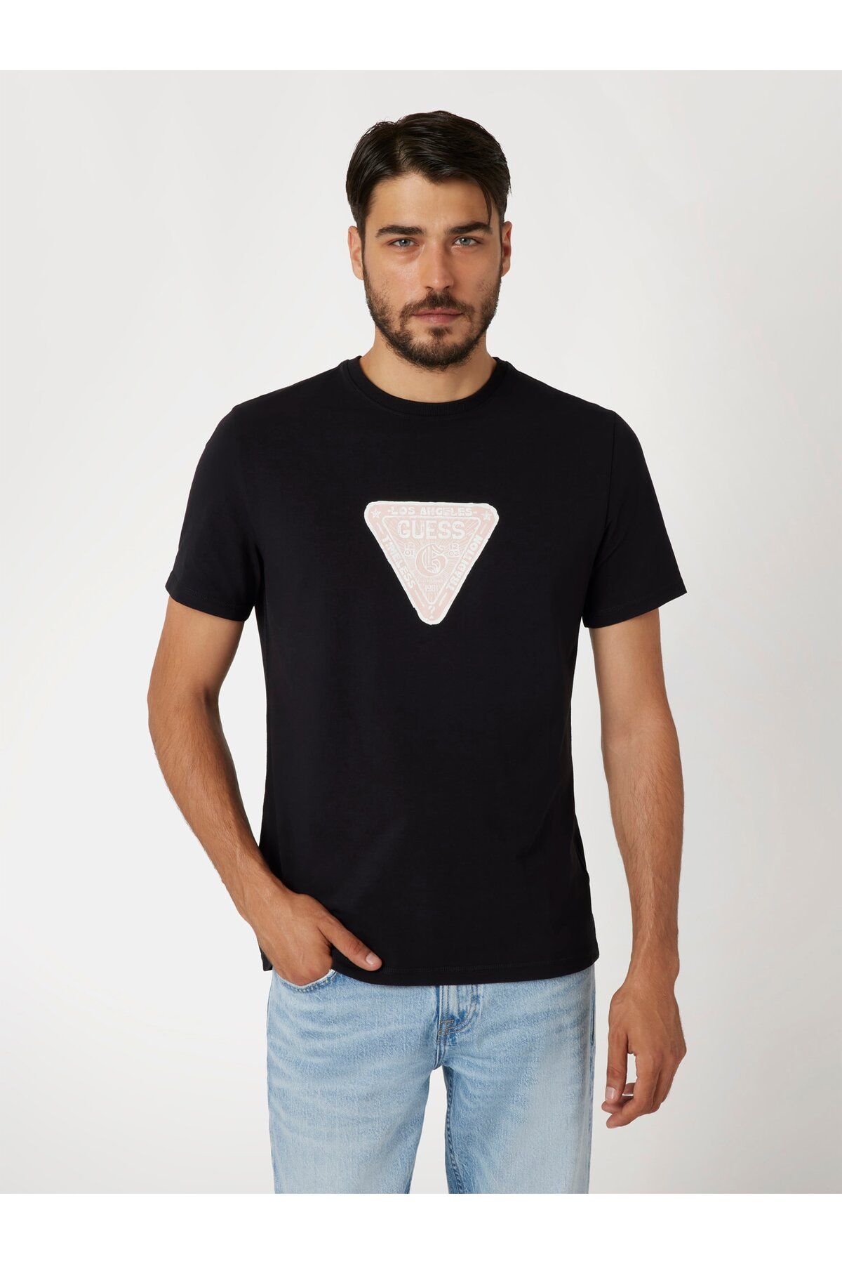 تی شرت مشکی مردانه Slim Fit Triangle Guess
