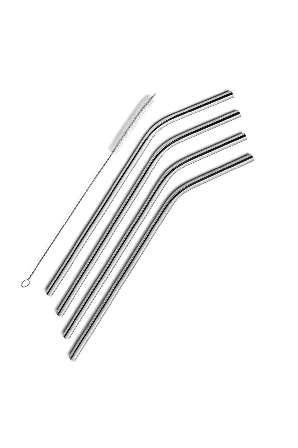 DENİZBİLİŞİM Çelik Pipet Paslanmaz Çelik Metal Meşrubat Pipeti Ve Pipet Temizleme Fırçası Seti 5 Parça