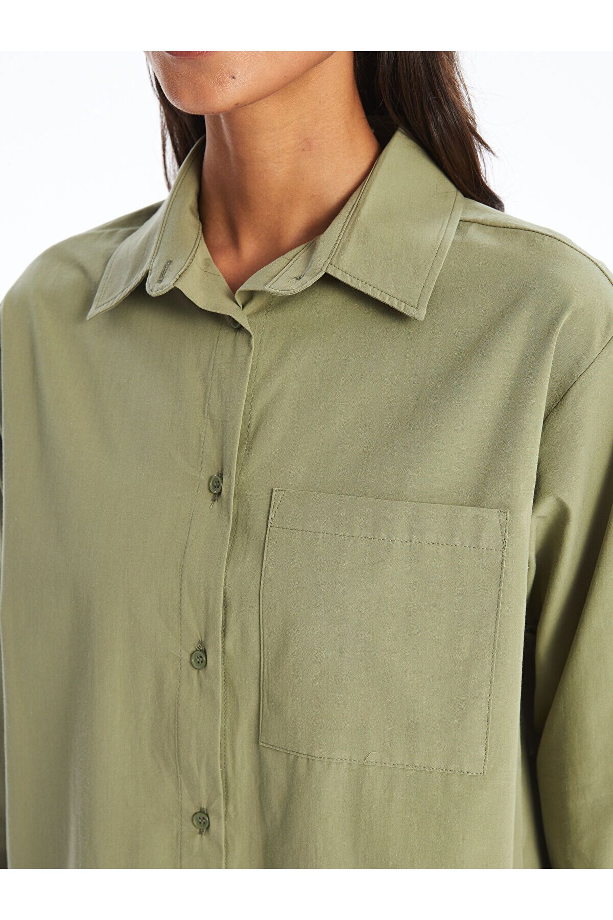 LC Waikiki-Lcw Plain Langarm-Oversize-Popeline-Damenhemd 3