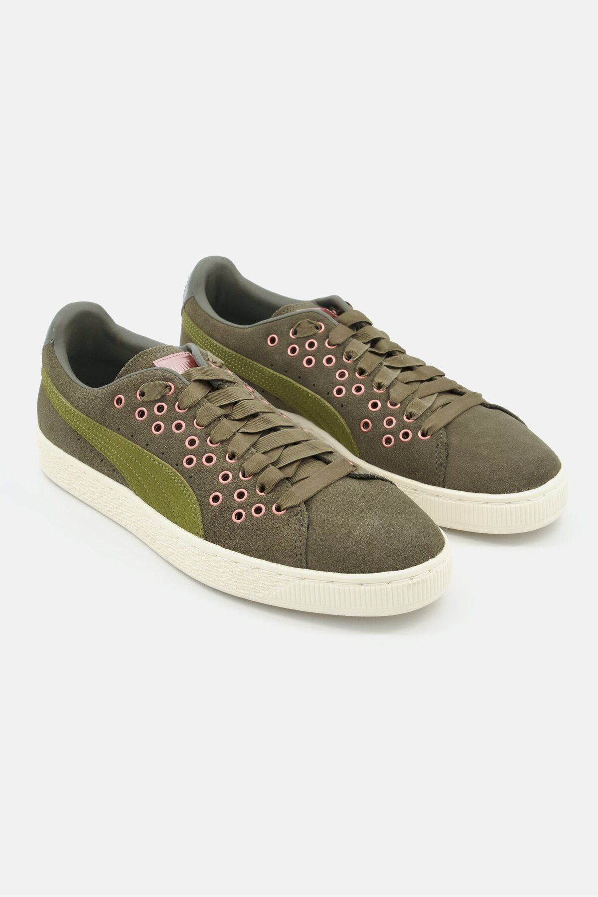 Puma-Women Suede XL Textured Lace Up Spots Shoes, Olive 1