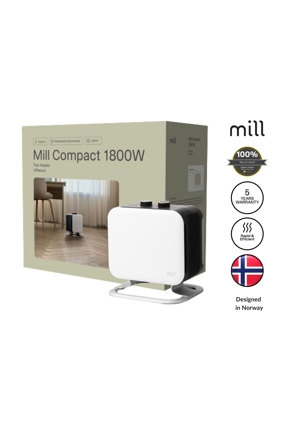 Mill Compact Ptc Isıtıcı Fan 1800w - Beyaz