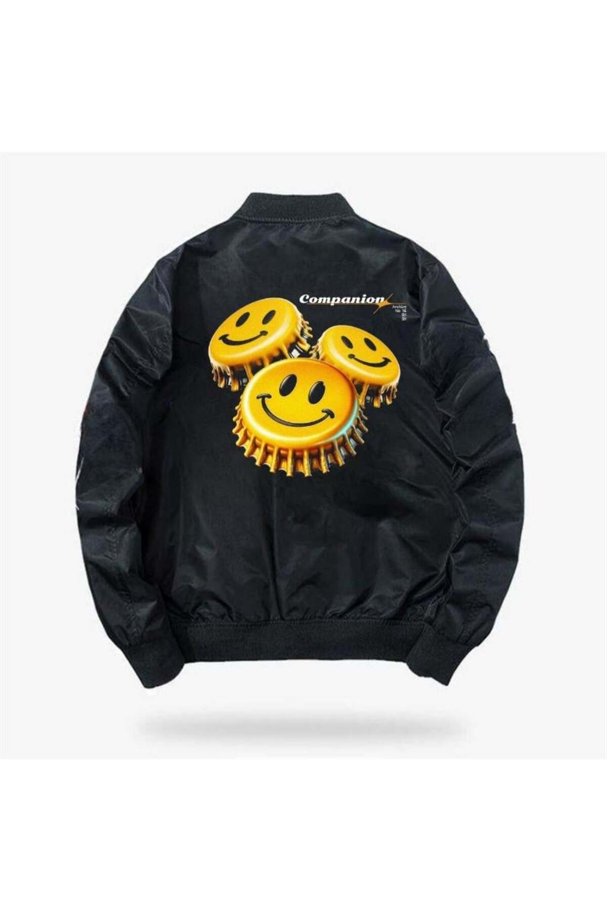 BAREM BUTİK Barem Butik  Happiness Baskılı Unisex Bomber Ceket