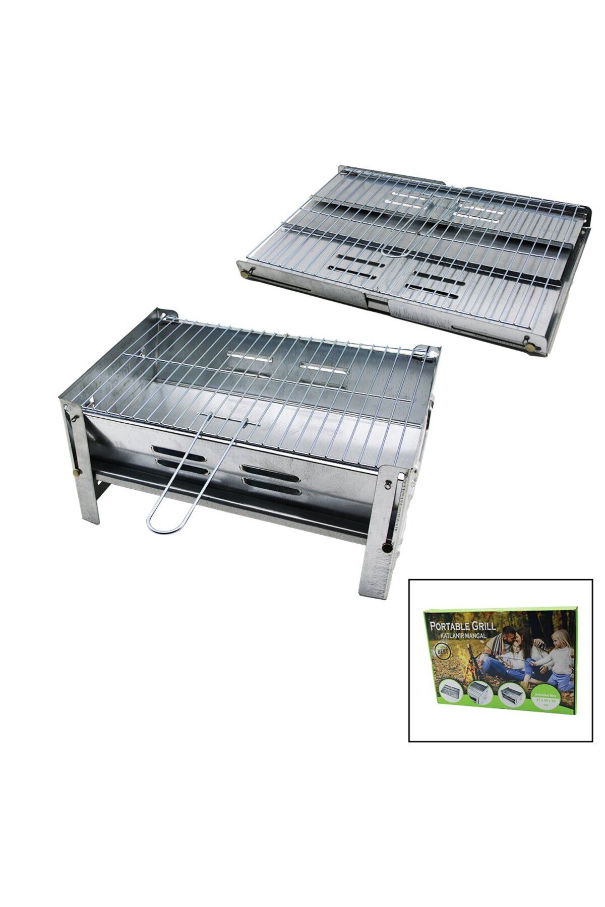 Kapamarka PORTABLE GRILL KOMPLE KATLANIR PORTATİF - PRATİK GALVANİZ METAL MANGAL 27X40X20CM