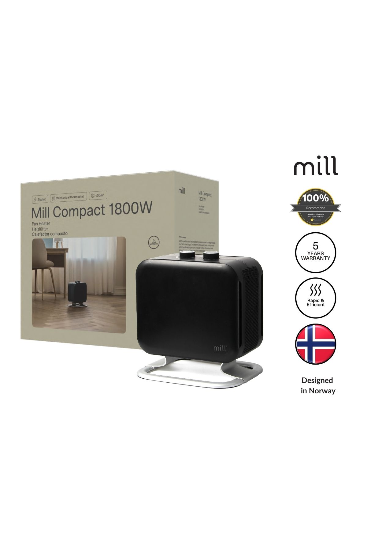 Mill Compact Ptc Isıtıcı Fan 1800w - Siyah