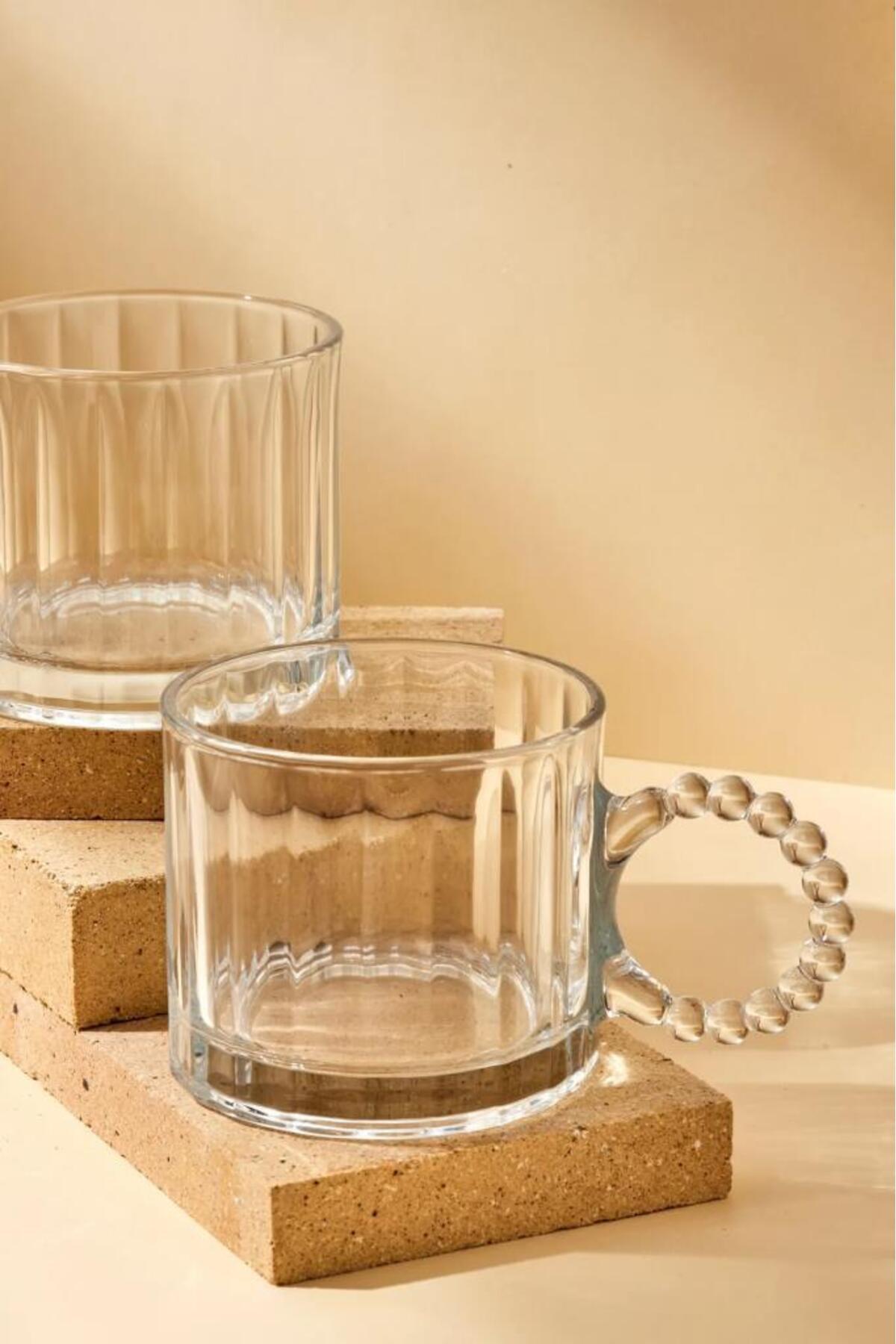 Kapris-2 Pieces Glass Bead Cup with Handle Mug Tea Coffee Soft Drink Cup 250ml 4