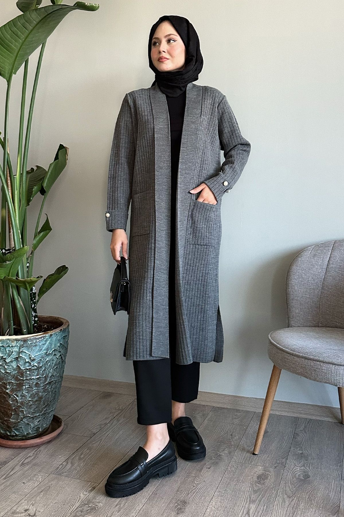 ژاکت پوشیده خاکستری کاف لیست اورجینال InStyle