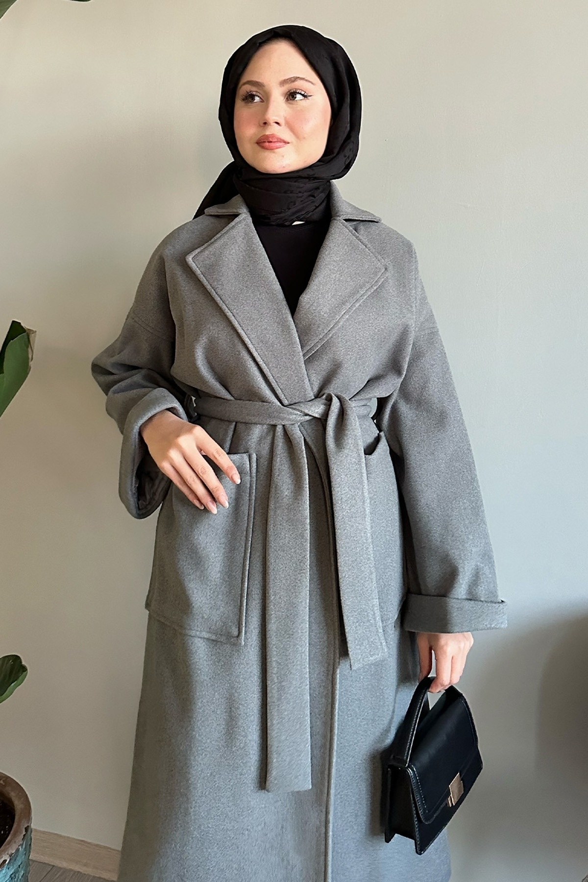 InStyle-Double Breasted Wide Sleeve Gray Stamp Coat 4