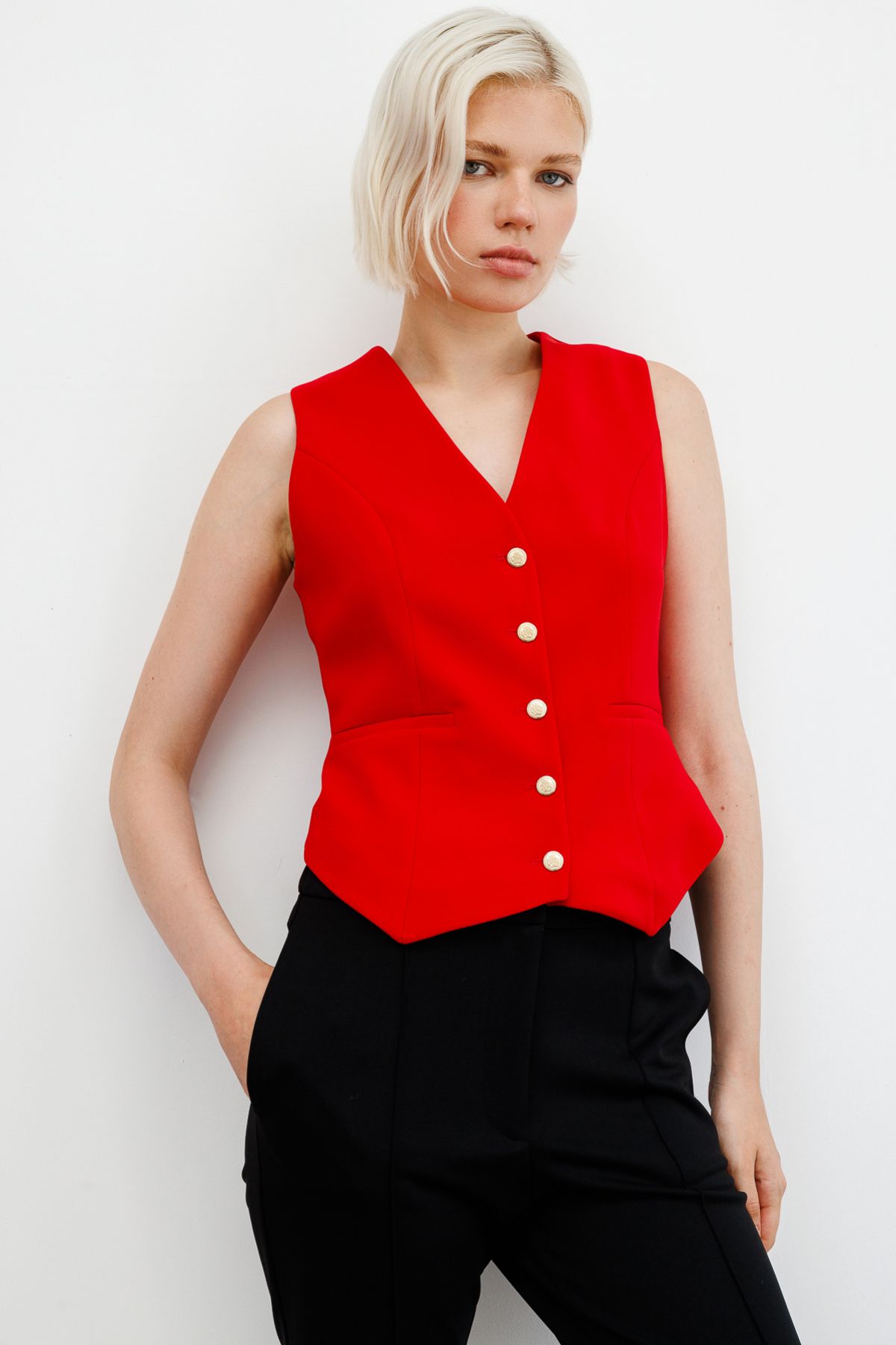 Ekol-Stripe Pocket V-Neck Vest 6501-24K 4