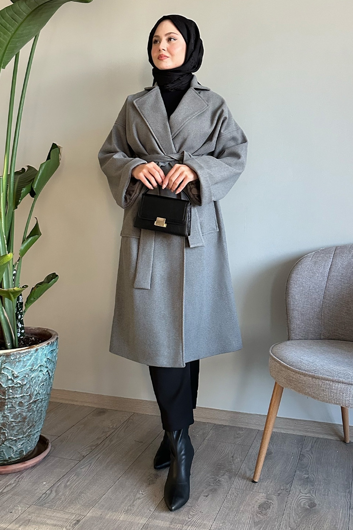 InStyle-Double Breasted Wide Sleeve Gray Stamp Coat 3