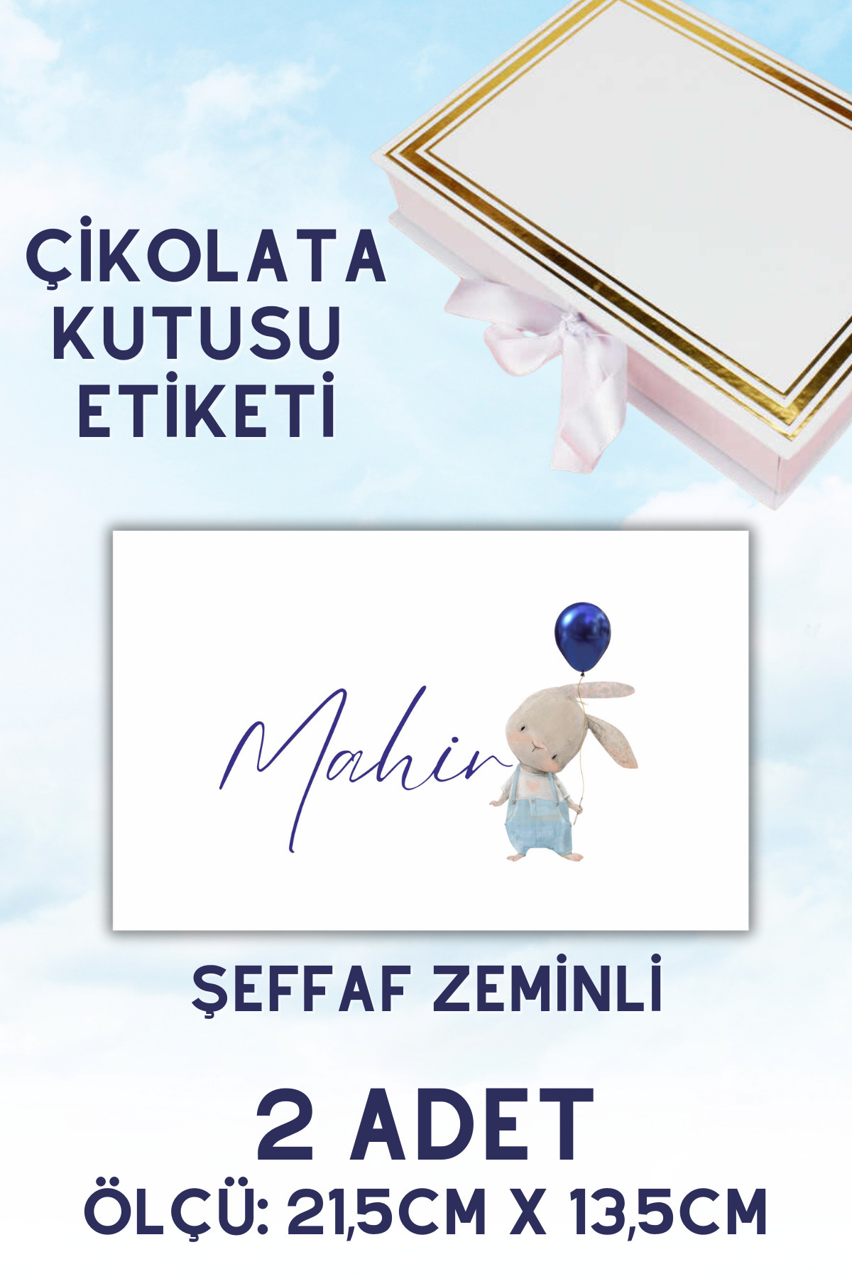 Netsan Etiket-2 Pcs Rabbit Pattern Chocolate Box and Lid Sticker - Clear Background 1