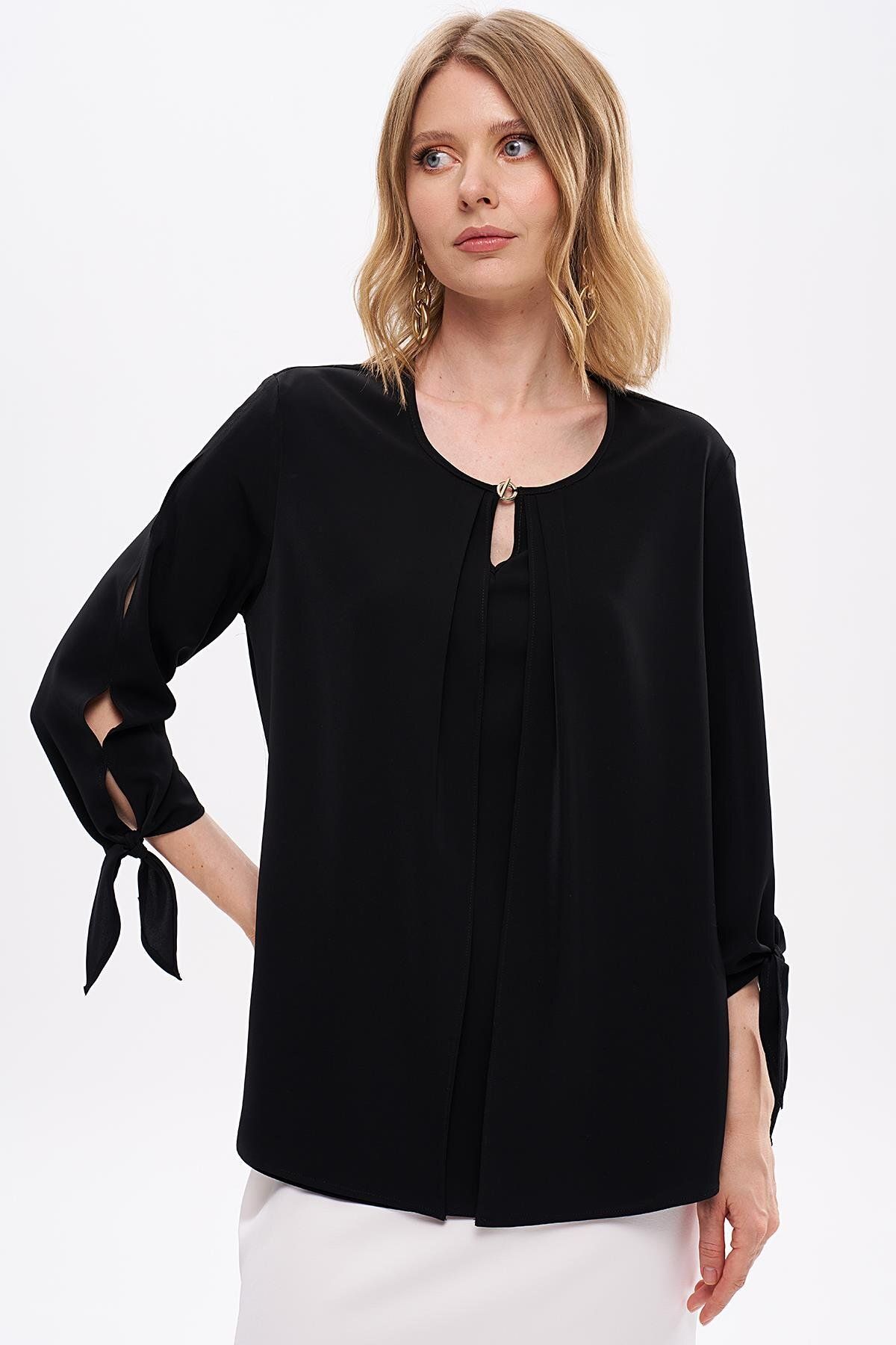 Journey-Blouse-O Neck, Front Pleat Detail, Sleeve Tie 3