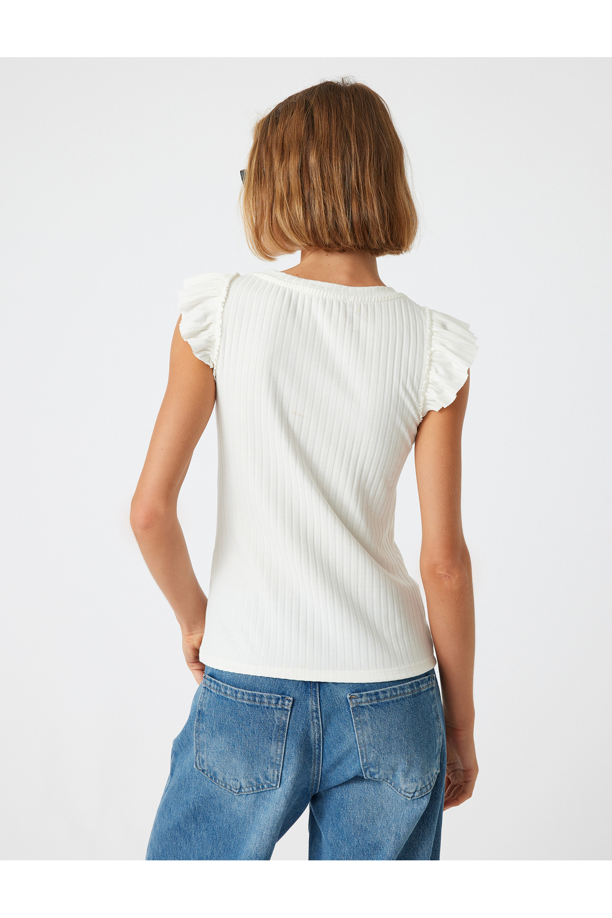 تیشرت آستین پفی چین‌دار اسلیم فیت کبریتی یقه گرد کوتون