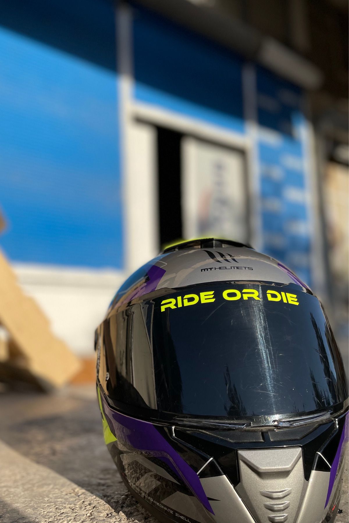 Banxtre-Neon Yellow Ride or Die Sticker Label for Helmet Visor (1 Piece) (No Blocking the Vision) 3