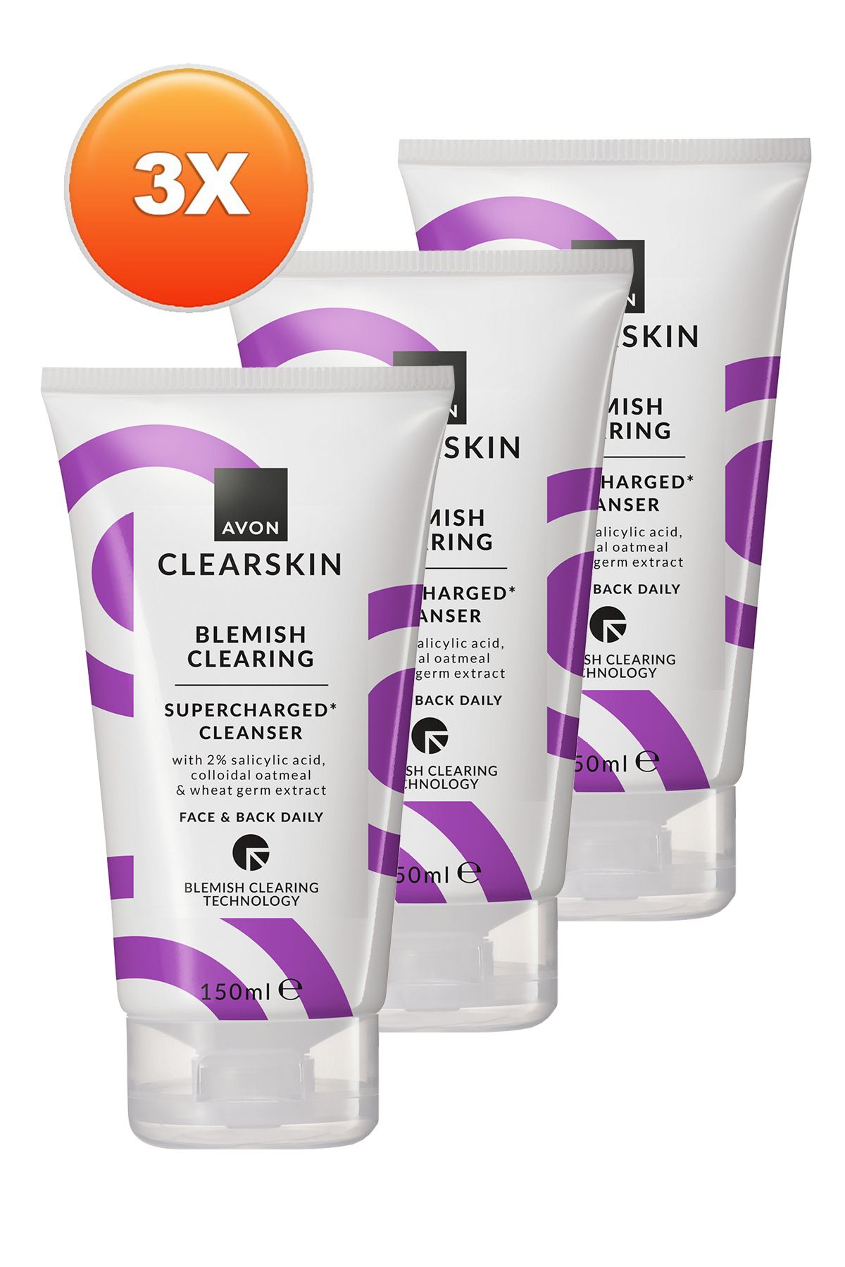 AVON-Clearskin Supercharged Cleanser for Spots 150 Ml. Triple Set 2