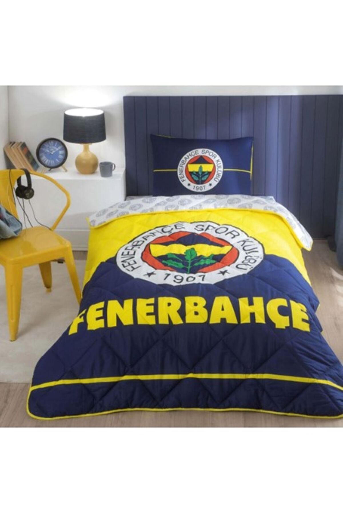 Taç Taç Fenerbahçe Logo Tek Kişilik Yorgan Seti Taç Uyku Seti Yastık Hediye