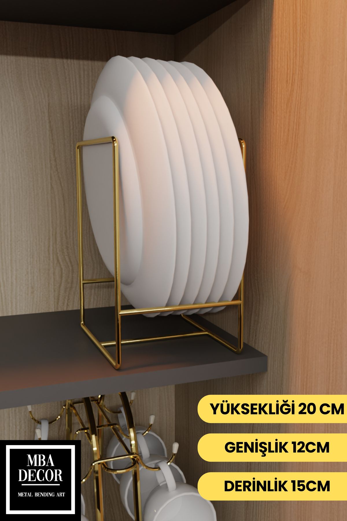 mba decor metal bending art Organizator De Farfurii Din Metal Auriu - Organizator De Bucătărie Ergonomic Din Dulap Din Inox - One Size