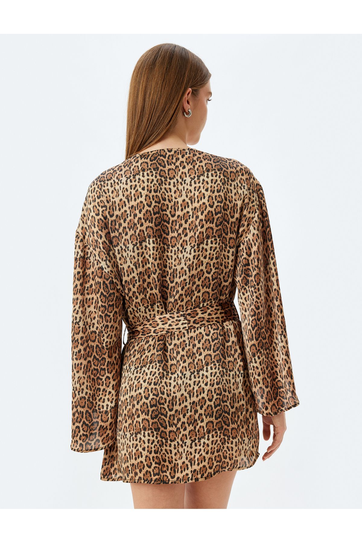 Koton-Zeynep Cushion Leopard Patterned Short Bat Sleeve Dressing Gown with Belt 4