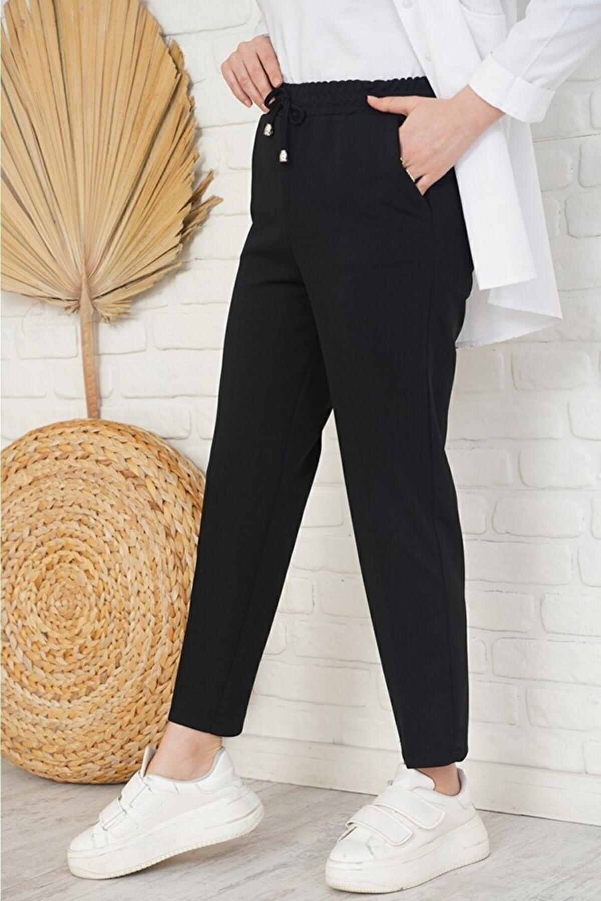 asilmoda Ip Detaylı Beli Lastikli Dar Paça Pantolon
