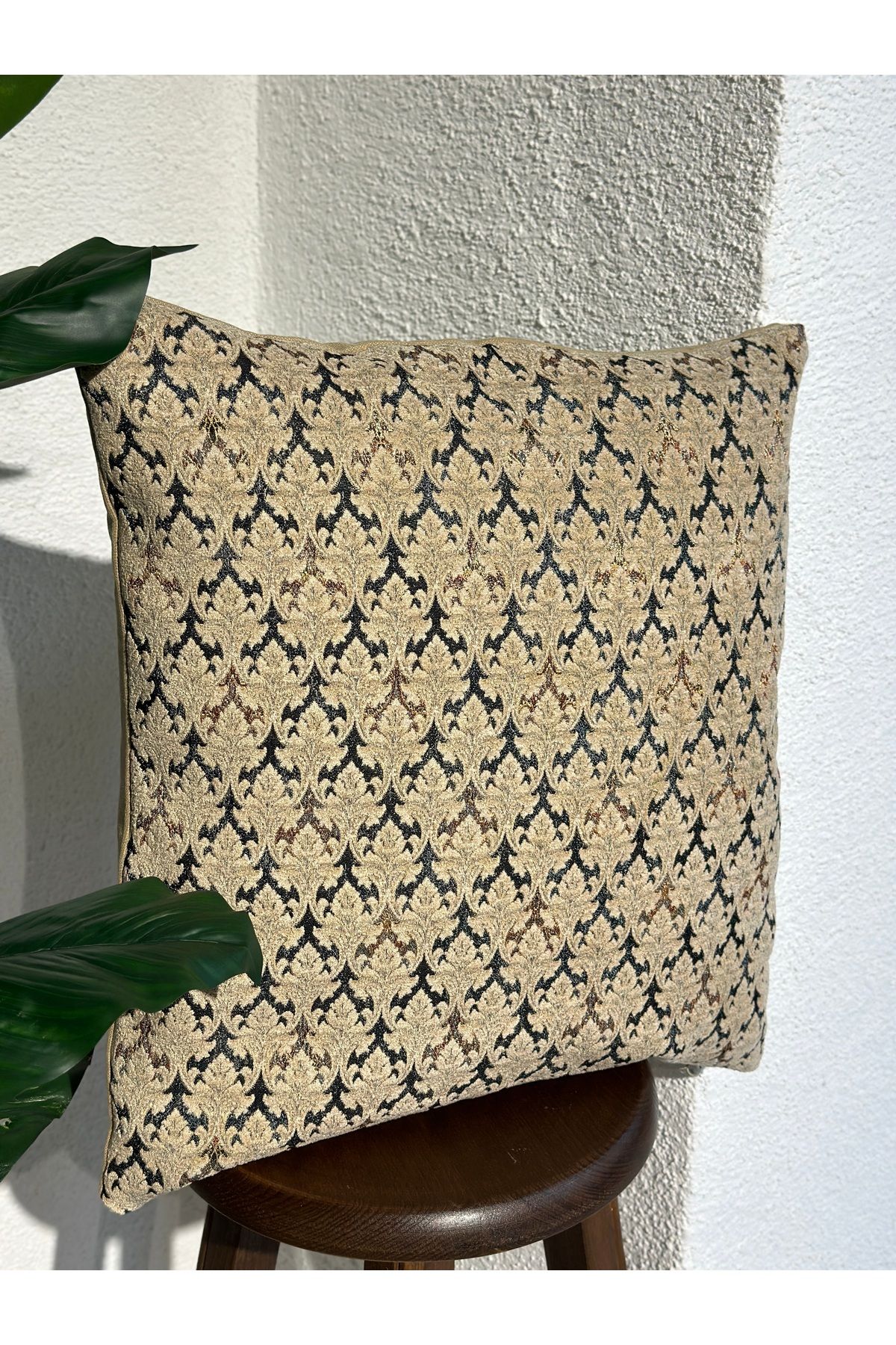 Decamor home-Beige Gold Detailed Tapestry Cushion Cover Pattern 2 2